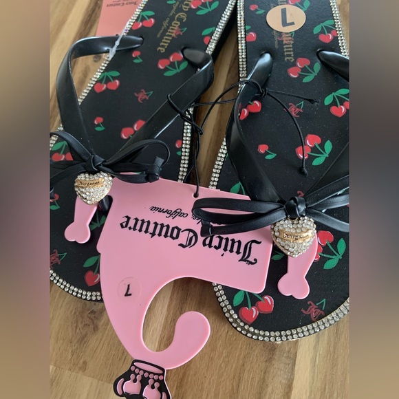 Juicy Couture black cherry flip flops flats sandals shoes NWT size 7 - Picture 2 of 8
